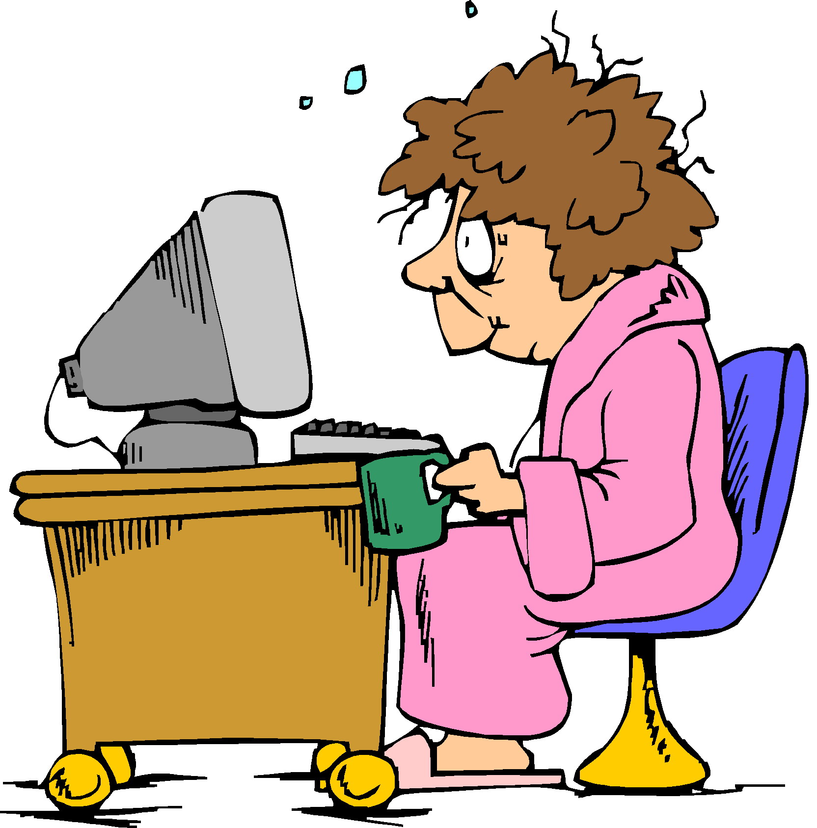 Карикатура женщина у компьютера